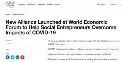 New Alliance Launched at World Economic Forum to Help Social Entrepreneurs Overcome Impacts of COVID-19