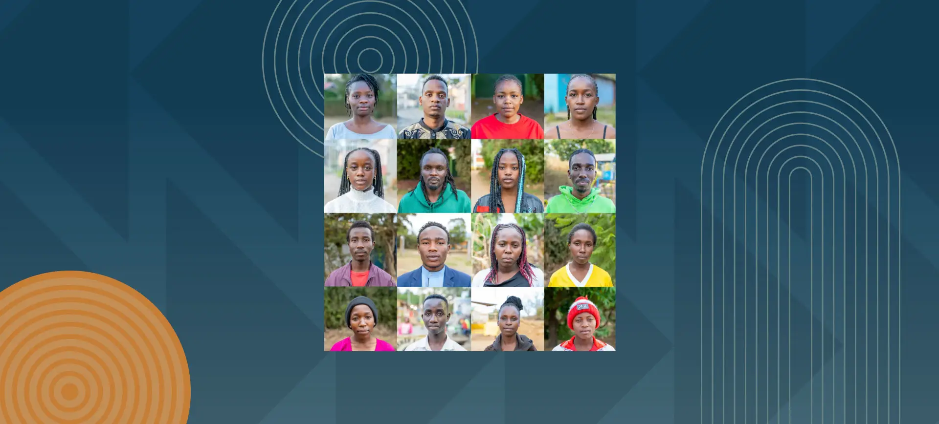 Grid of 16 portrait photos showing diverse community members of different ages and backgrounds