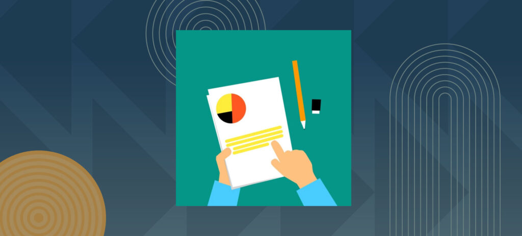 Business person reviewing data report with pie chart and graphs on desk with pencil and eraser