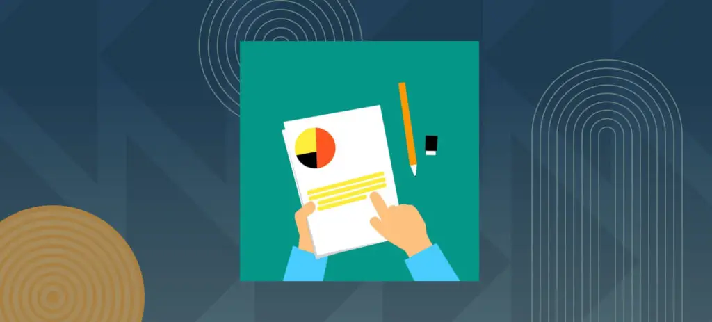 Business person reviewing data report with pie chart and graphs on desk with pencil and eraser
