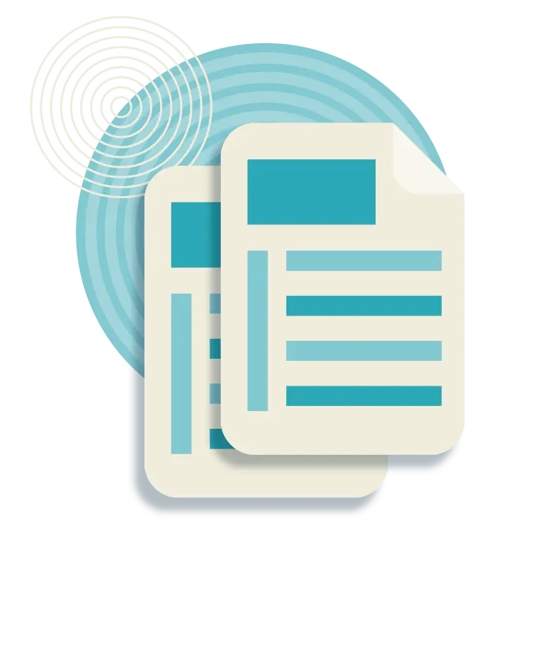 Icon of two documents over a blue circular background | Co-Impact.