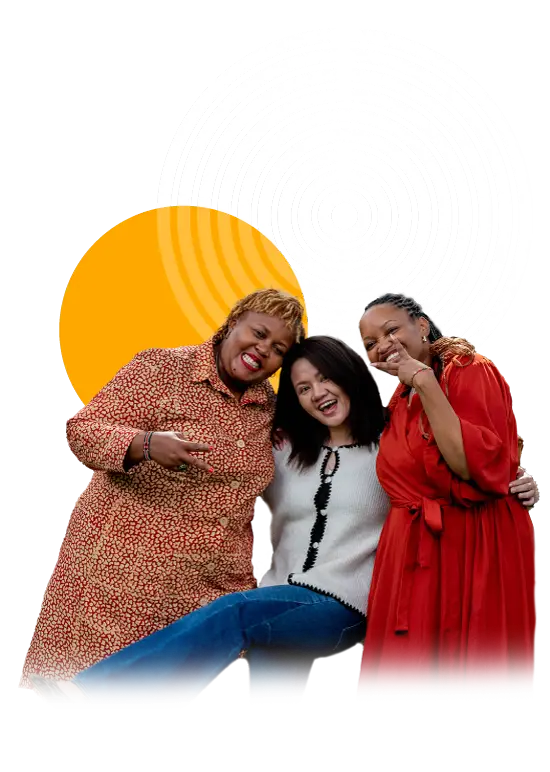 Graphic composition of three people smiling | Co-Impact.