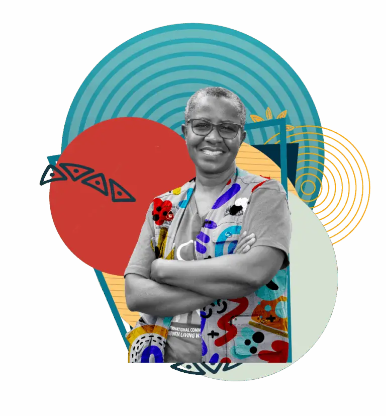 Graphic composition of a woman smiling | Co-Impact.